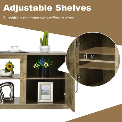 Rustic Entertainment Center for TVs up to 65 Inch with Cabinets and Fireplace Slot 58 Inch - Natural