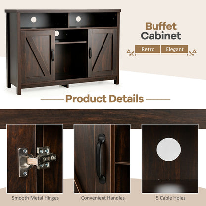 Farmhouse Buffet Cabinet with Removable Wine Rack and Storage Cabinets - Dark Brown