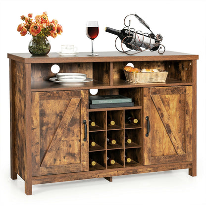 Farmhouse Buffet Cabinet with Removable Wine Rack and Storage Cabinets - Rustic Brown