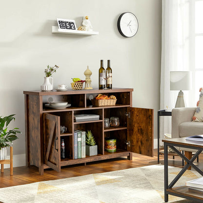 Farmhouse Buffet Cabinet with Removable Wine Rack and Storage Cabinets - Rustic Brown