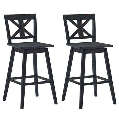 360 Degree Swivel Bar Stools Set of 2 with Backrest in Black for Home or Bistro