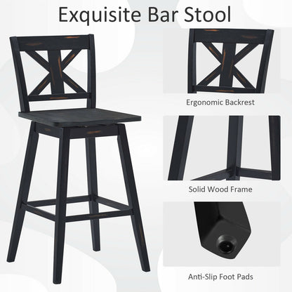 360 Degree Swivel Bar Stools Set of 2 with Backrest in Black for Home or Bistro