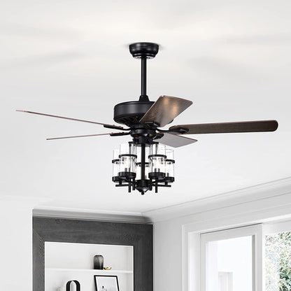 50 Inch Noiseless Ceiling Fan with Explosion-Proof Glass Lampshades & Reversible Blades – Black