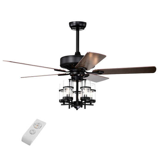 50 Inch Noiseless Ceiling Fan with Explosion-Proof Glass Lampshades & Reversible Blades – Black