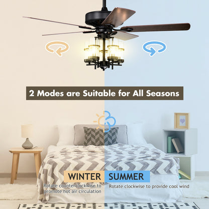 50 Inch Noiseless Ceiling Fan with Explosion-Proof Glass Lampshades & Reversible Blades – Black