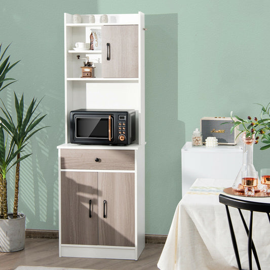 Tall Kitchen Pantry Cabinet with Hutch Adjustable Shelves and 3 Doors White 71 Inch Storage Buffet