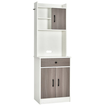 Tall Kitchen Pantry Cabinet with Hutch Adjustable Shelves and 3 Doors White 71 Inch Storage Buffet