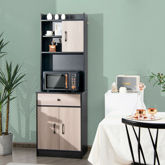 Tall Kitchen Pantry Cabinet with Hutch Adjustable Shelves and 3 Doors Black 71 Inch Storage Buffet