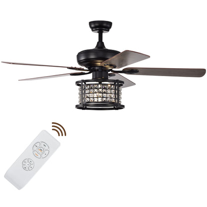 52 Inch Crystal Chandelier Ceiling Fan with 3 Speed Remote Control & Reversible Blades
