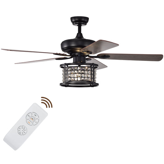 52 Inch Crystal Chandelier Ceiling Fan with 3 Speed Remote Control & Reversible Blades