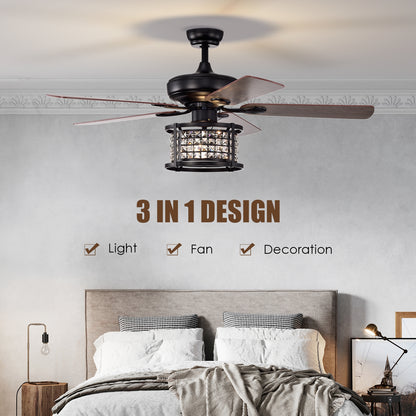52 Inch Crystal Chandelier Ceiling Fan with 3 Speed Remote Control & Reversible Blades