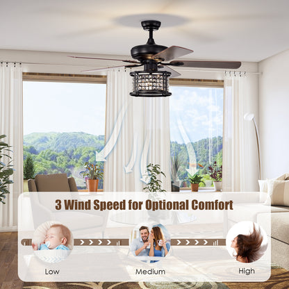 52 Inch Crystal Chandelier Ceiling Fan with 3 Speed Remote Control & Reversible Blades