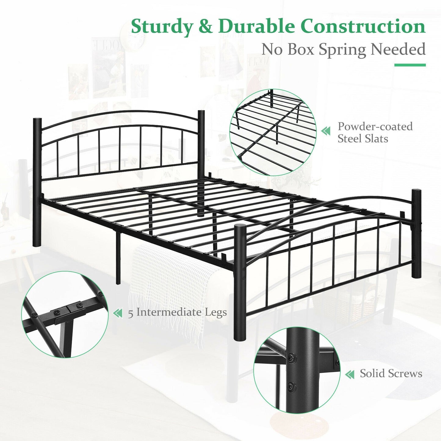 Elegant Platform Bed with Headboard and Footboard – Full Size