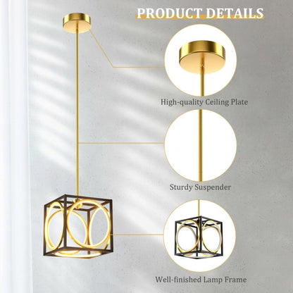 Stylish Modern LED Pendant Light with 42 Inch Adjustable Hanging Length - Golden
