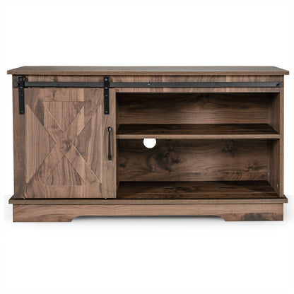 Farmhouse Sliding Barn Door TV Stand with Adjustable Shelf and Cable Management for TVs up to 50 Inch