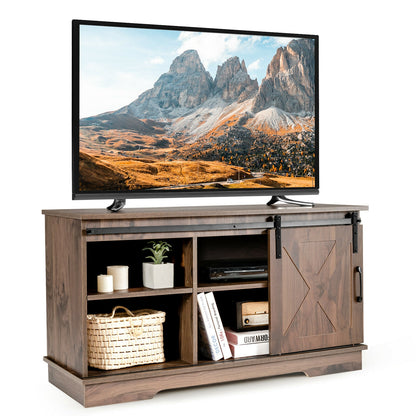 Farmhouse Sliding Barn Door TV Stand with Adjustable Shelf and Cable Management for TVs up to 50 Inch