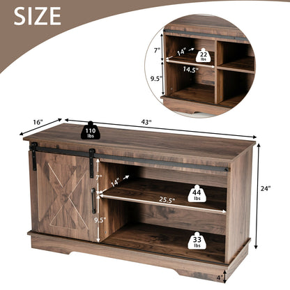 Farmhouse Sliding Barn Door TV Stand with Adjustable Shelf and Cable Management for TVs up to 50 Inch