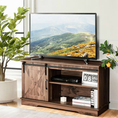 Farmhouse Sliding Barn Door TV Stand with Adjustable Shelf and Cable Management for TVs up to 50 Inch