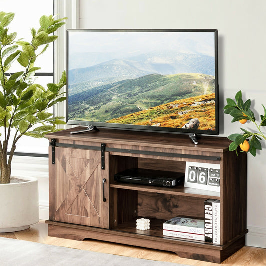 Farmhouse Sliding Barn Door TV Stand with Adjustable Shelf and Cable Management for TVs up to 50 Inch