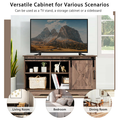 Farmhouse Sliding Barn Door TV Stand with Adjustable Shelf and Cable Management for TVs up to 50 Inch