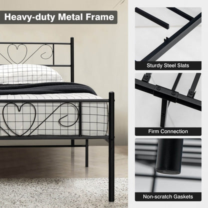 Stylish Twin XL Metal Bed Frame with Elegant Heart-Shaped Headboard