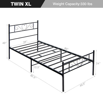 Stylish Twin XL Metal Bed Frame with Elegant Heart-Shaped Headboard