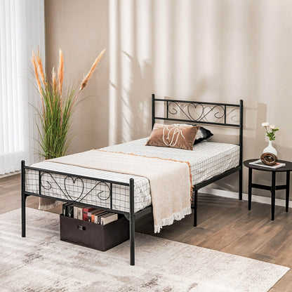 Stylish Twin XL Metal Bed Frame with Elegant Heart-Shaped Headboard