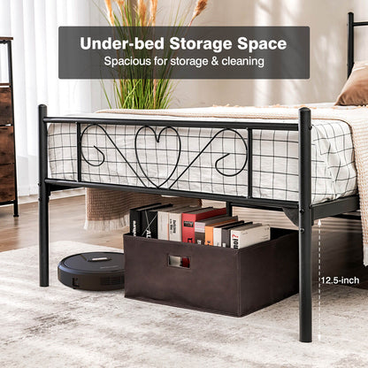Stylish Twin XL Metal Bed Frame with Elegant Heart-Shaped Headboard