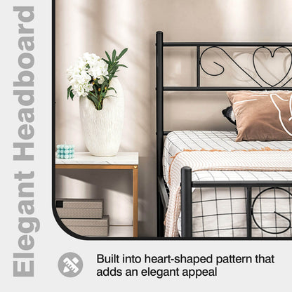 Stylish Twin XL Metal Bed Frame with Elegant Heart-Shaped Headboard