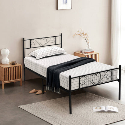 Stylish Twin XL Metal Bed Frame with Elegant Heart-Shaped Headboard