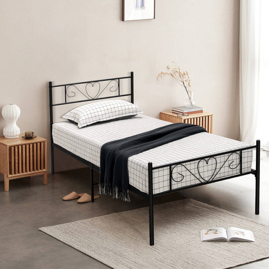Stylish Twin XL Metal Bed Frame with Elegant Heart-Shaped Headboard