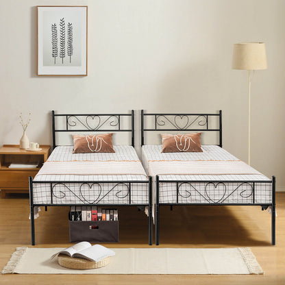 Stylish Twin XL Metal Bed Frame with Elegant Heart-Shaped Headboard