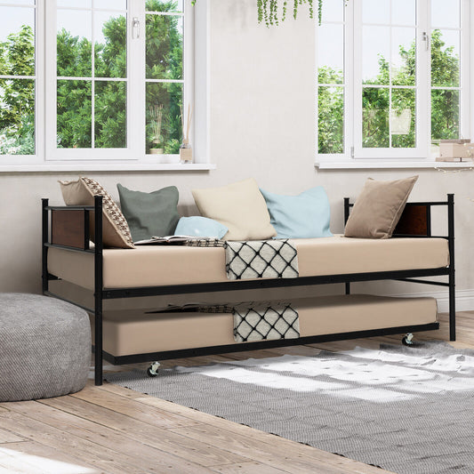 Modern Twin Size Daybed Frame with Pull-Out Trundle for Extra Sleeping Space