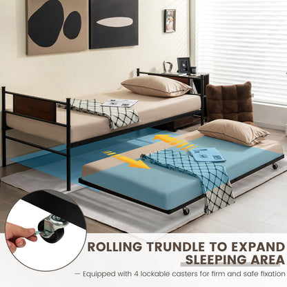 Modern Twin Size Daybed Frame with Pull-Out Trundle for Extra Sleeping Space