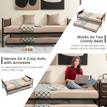 Modern Twin Size Daybed Frame with Pull-Out Trundle for Extra Sleeping Space
