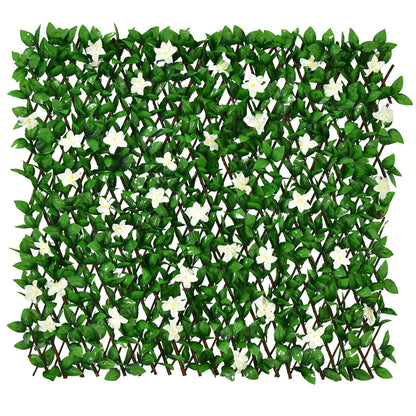 4 Piece Expandable Artificial Hedge Fence with Flowers – Privacy Screen for Indoor & Outdoor Use