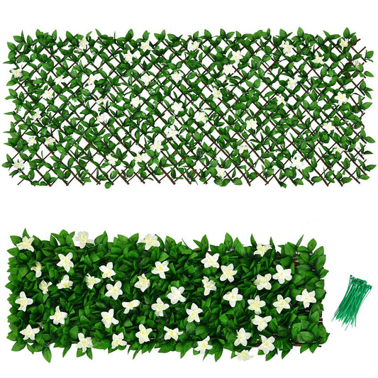 4 Piece Expandable Artificial Hedge Fence with Flowers – Privacy Screen for Indoor & Outdoor Use