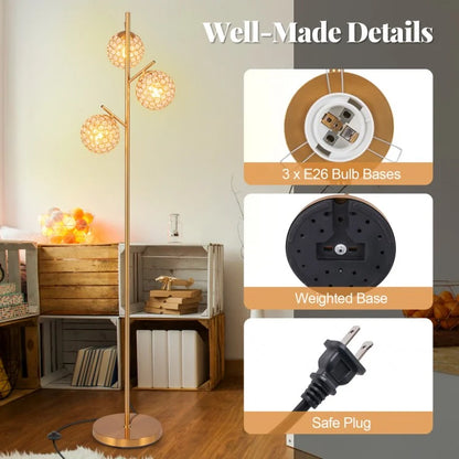 3 Globe Floor Lamp with Foot Switch and E26 Bulb Bases for Soft Lighting