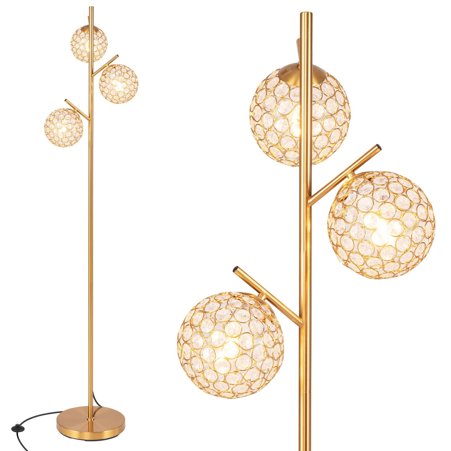 3 Globe Floor Lamp with Foot Switch and E26 Bulb Bases for Soft Lighting