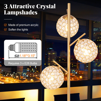 3 Globe Floor Lamp with Foot Switch and E26 Bulb Bases for Soft Lighting