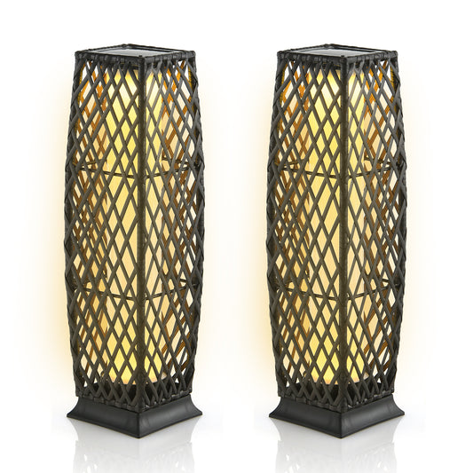 2 Pack Solar-Powered Diamond Wicker Floor Lamps with Auto LED Lighting