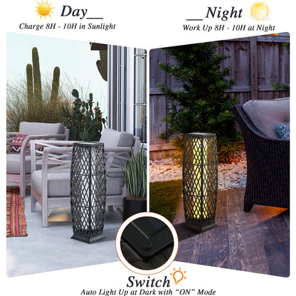 2 Pack Solar-Powered Diamond Wicker Floor Lamps with Auto LED Lighting