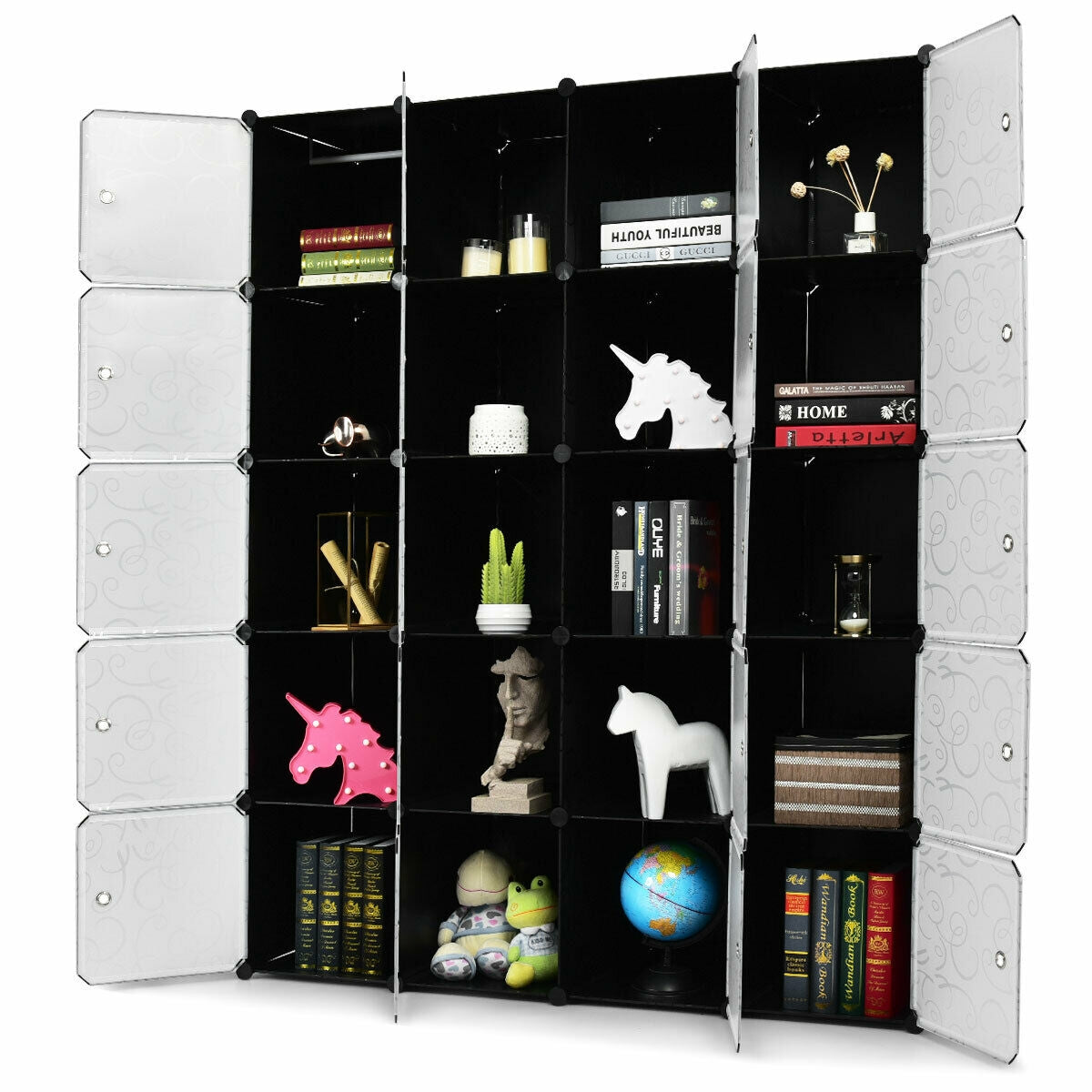 Stackable 20-Cube Storage System with Decorative Doors