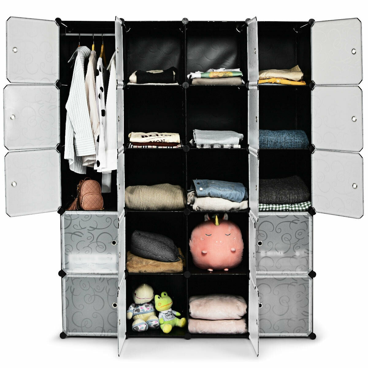 Stackable 20-Cube Storage System with Decorative Doors