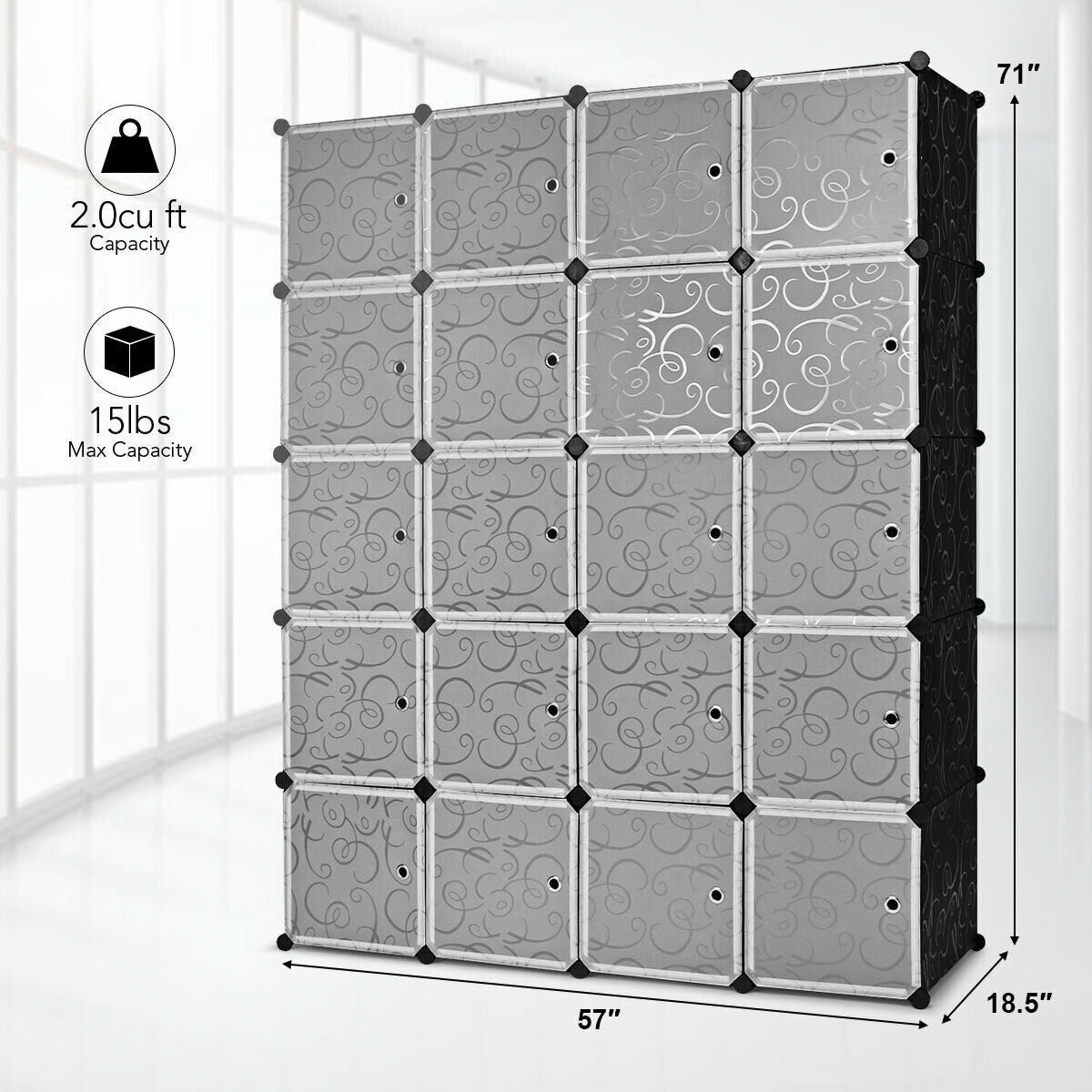 Stackable 20-Cube Storage System with Decorative Doors