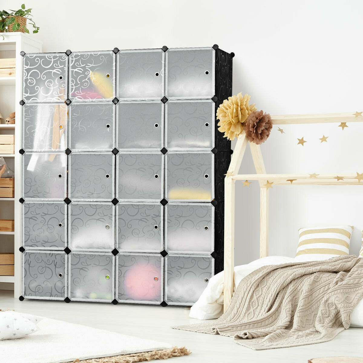 Stackable 20-Cube Storage System with Decorative Doors