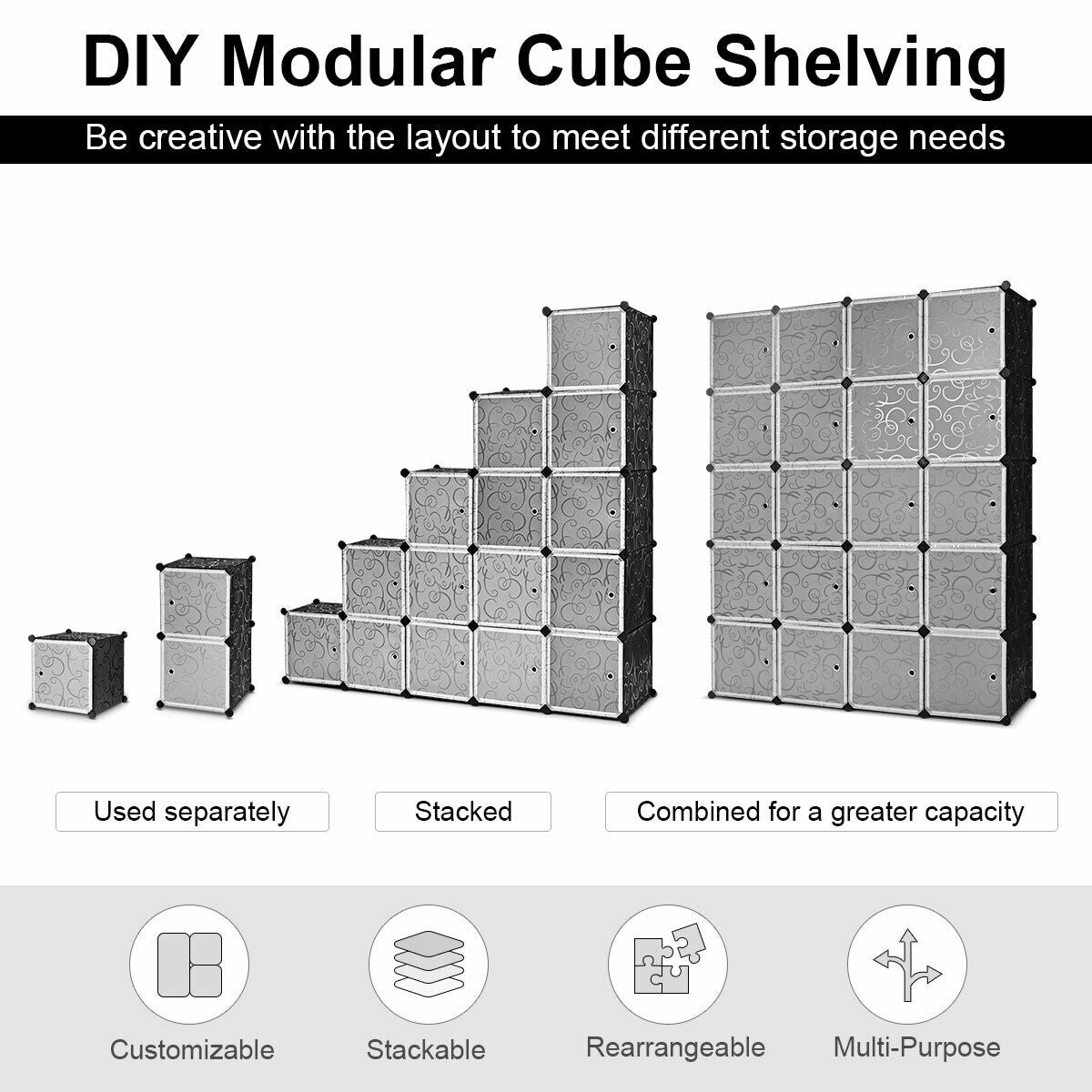 Stackable 20-Cube Storage System with Decorative Doors