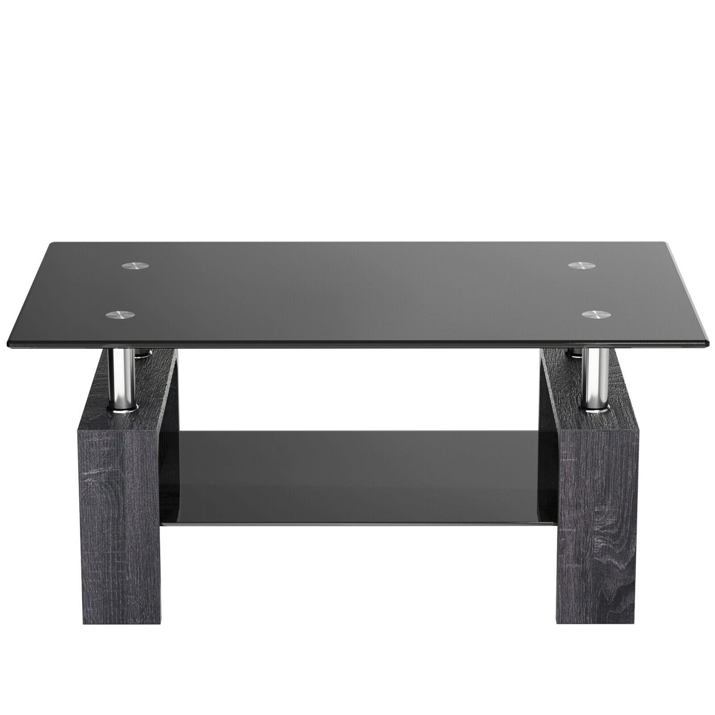 Modern Glass Coffee Table with Lower Shelf and Rectangular Design - Grey