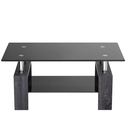 Modern Glass Coffee Table with Lower Shelf and Rectangular Design - Grey
