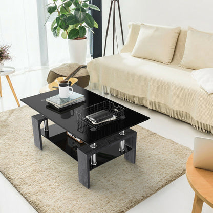 Modern Glass Coffee Table with Lower Shelf and Rectangular Design - Grey